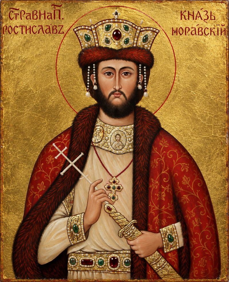 Ikona svatého Rostislava, knížete moravského, na zlatém pozadí